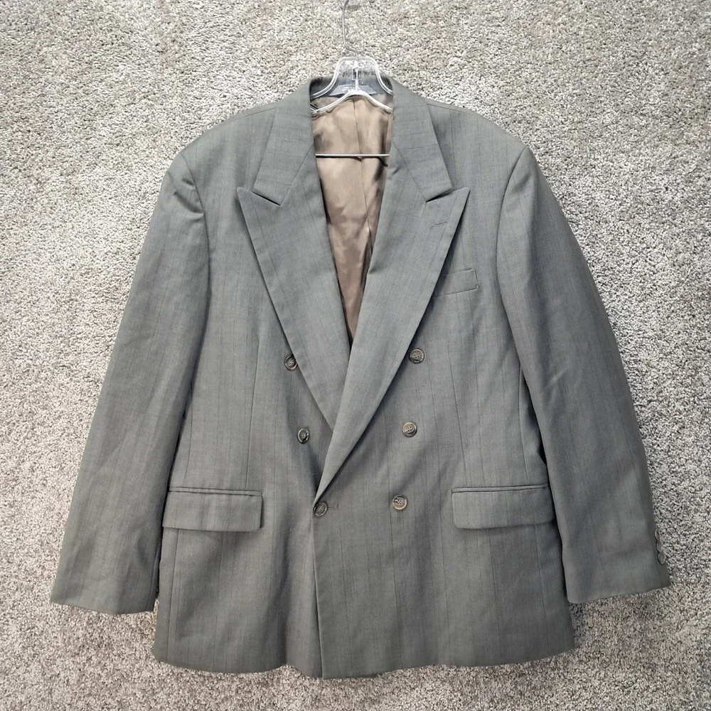 Haggar Imperial Mens Grey Pinstripe Double Breasted Blazer Jacket Size 42 8102